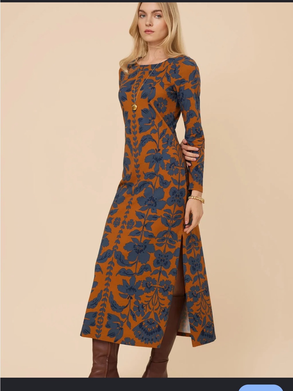 Spartina 449 Danielle Midi Dress Serpentine Floral Vine Cafe